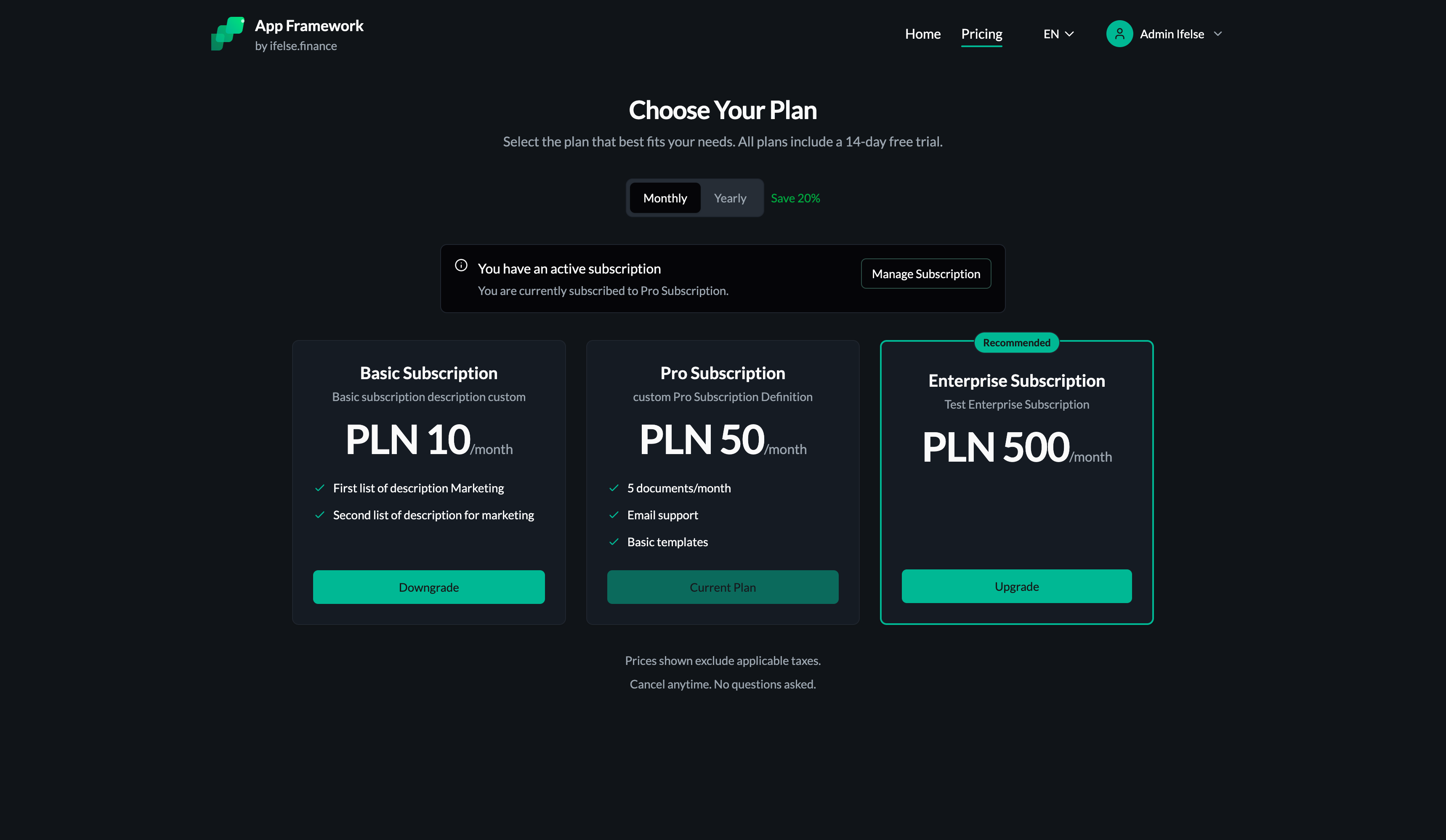Pricing and checkout flow